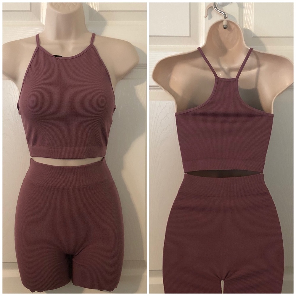 Seamless Ribbed Spaghetti Strap Tank Short Set - Picture 6 of 6